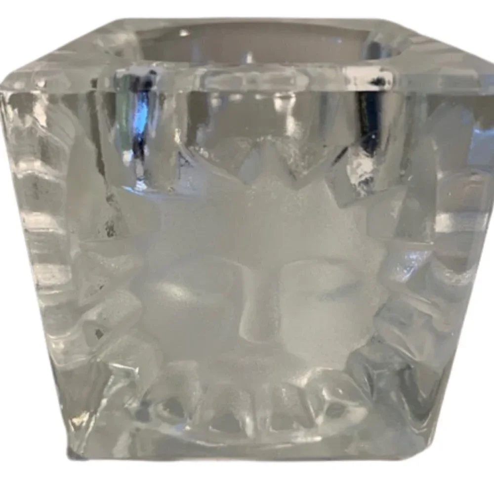 Vintage 3D Effect Recycled Glass Square Candle Holder with SUN Engraving 3